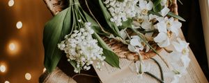 Preview wallpaper flowers, bouquet, basket, book, aesthetics