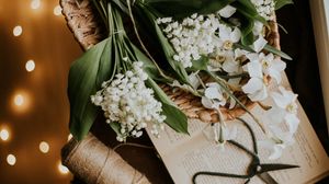 Preview wallpaper flowers, bouquet, basket, book, aesthetics