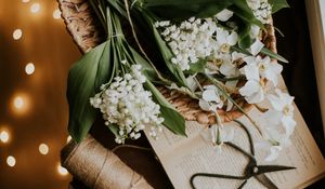 Preview wallpaper flowers, bouquet, basket, book, aesthetics