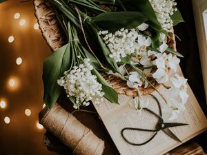 Preview wallpaper flowers, bouquet, basket, book, aesthetics