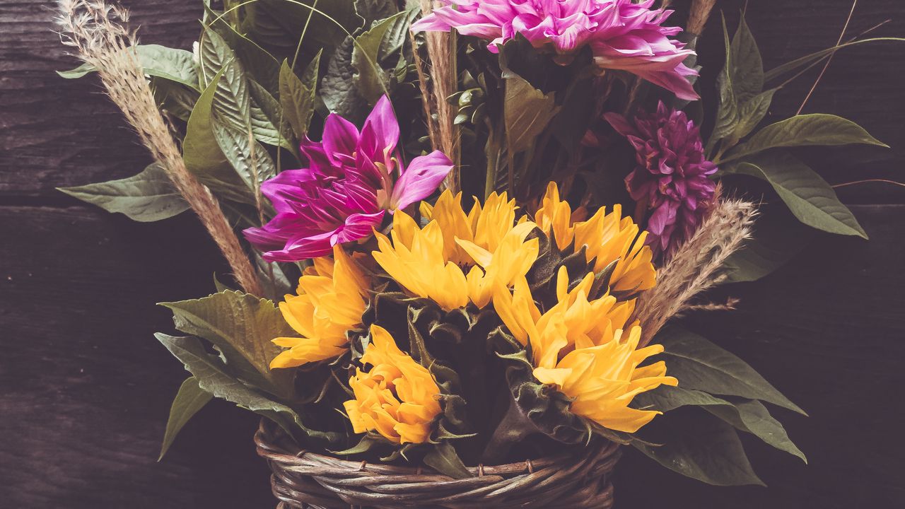 Wallpaper flowers, bouquet, basket