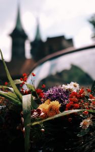 Preview wallpaper flowers, bouquet, castle, blur