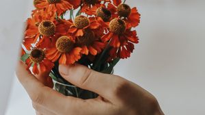 Preview wallpaper flowers, bouquet, hand, fingers, cloth