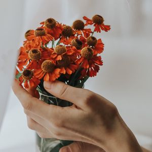 Preview wallpaper flowers, bouquet, hand, fingers, cloth