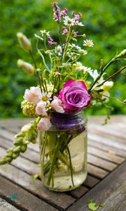 Preview wallpaper flowers, bouquet, jar, aesthetics
