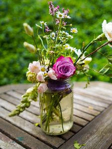 Preview wallpaper flowers, bouquet, jar, aesthetics