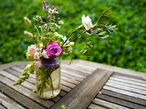 Preview wallpaper flowers, bouquet, jar, aesthetics