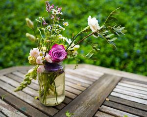 Preview wallpaper flowers, bouquet, jar, aesthetics