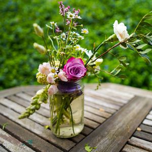 Preview wallpaper flowers, bouquet, jar, aesthetics