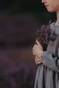 Preview wallpaper flowers, bouquet, lavender, purple, girl