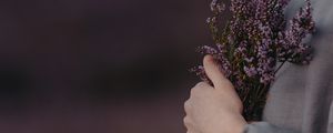 Preview wallpaper flowers, bouquet, lavender, purple, girl
