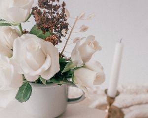 Preview wallpaper flowers, bouquet, mug, still life, light