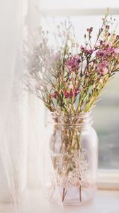 Preview wallpaper flowers, bouquet, pink, vase, window