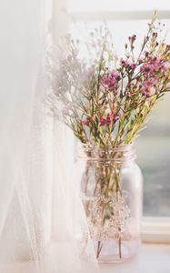 Preview wallpaper flowers, bouquet, pink, vase, window