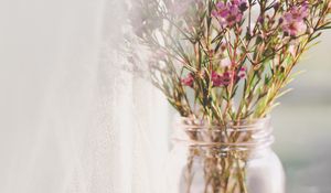 Preview wallpaper flowers, bouquet, pink, vase, window