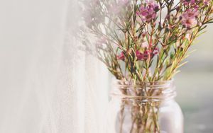 Preview wallpaper flowers, bouquet, pink, vase, window