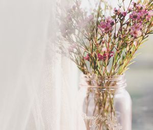Preview wallpaper flowers, bouquet, pink, vase, window