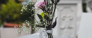 Preview wallpaper flowers, bouquet, vase, ribbon, decor