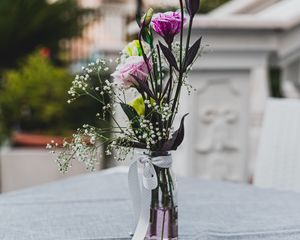 Preview wallpaper flowers, bouquet, vase, ribbon, decor