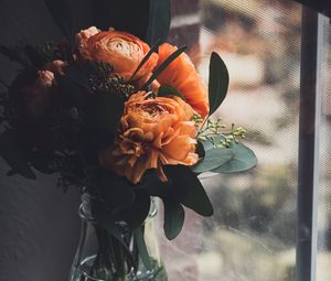 Preview wallpaper flowers, bouquet, vase, book, window