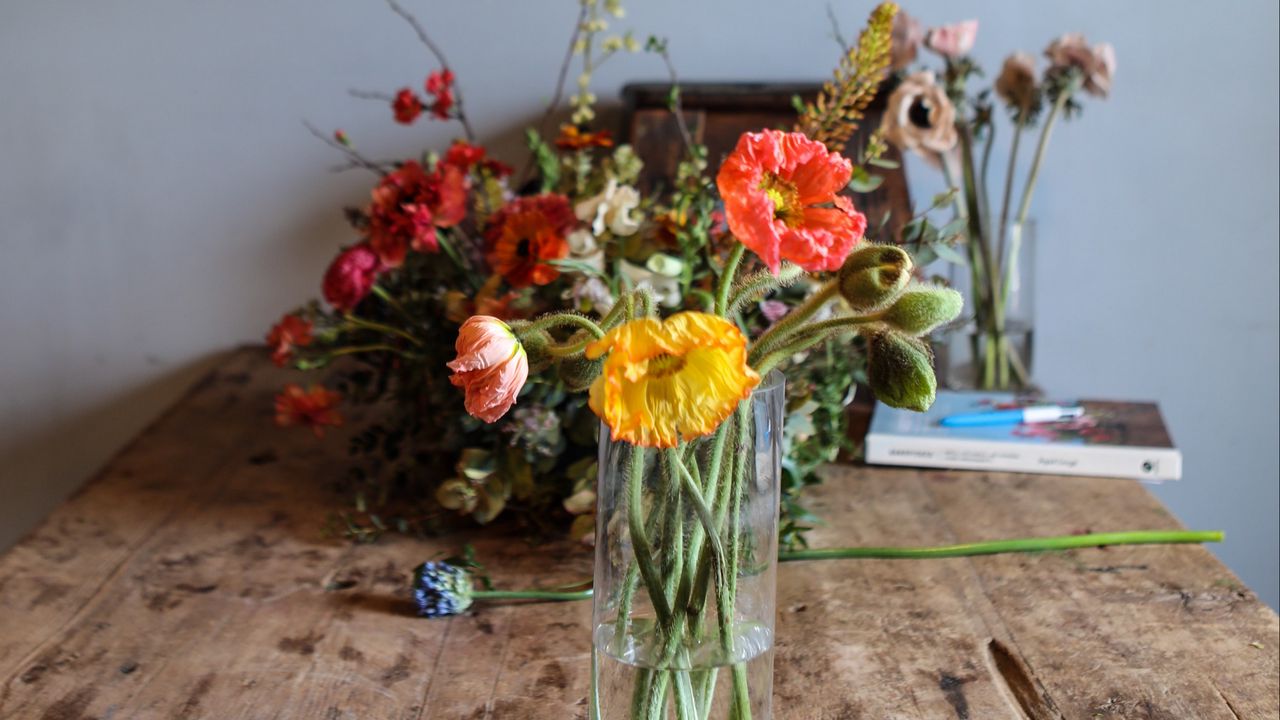 Wallpaper flowers, bouquet, vase, decor, colorful