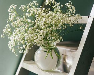 Preview wallpaper flowers, bouquet, vase, stairs, aesthetics