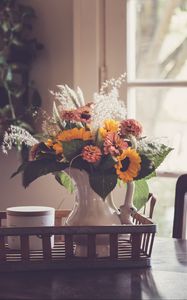 Preview wallpaper flowers, bouquet, vase, cup, aesthetics