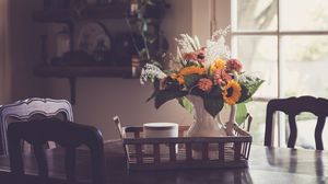 Preview wallpaper flowers, bouquet, vase, cup, aesthetics