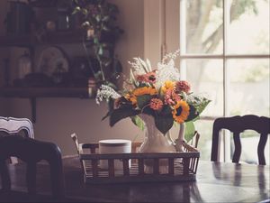 Preview wallpaper flowers, bouquet, vase, cup, aesthetics