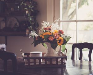 Preview wallpaper flowers, bouquet, vase, cup, aesthetics