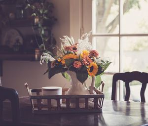 Preview wallpaper flowers, bouquet, vase, cup, aesthetics