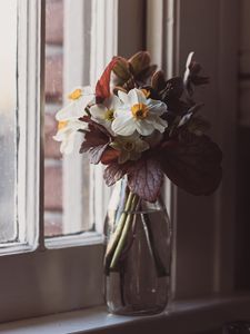Preview wallpaper flowers, bouquet, vase, windows