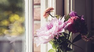 Preview wallpaper flowers, bouquet, window, vase