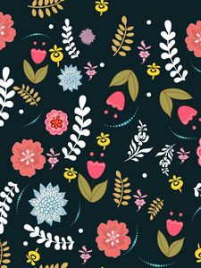 Preview wallpaper flowers, branches, leaves, pattern, art