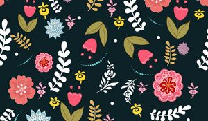 Preview wallpaper flowers, branches, leaves, pattern, art