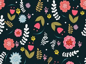 Preview wallpaper flowers, branches, leaves, pattern, art