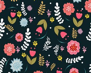 Preview wallpaper flowers, branches, leaves, pattern, art