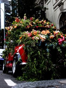 Preview wallpaper flowers, car, bouquets