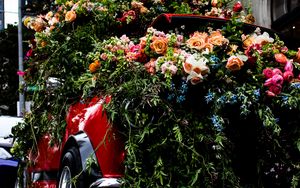 Preview wallpaper flowers, car, bouquets