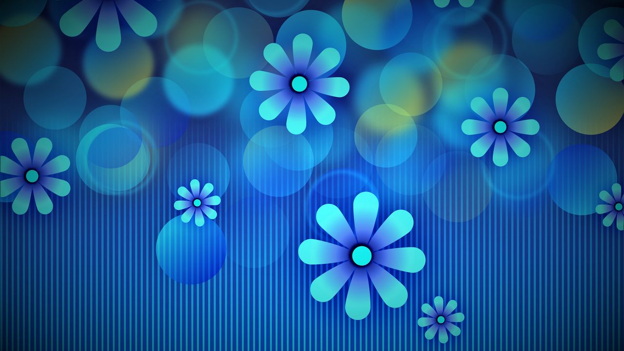 Wallpaper flowers, circles, lines, blue, pattern