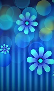 Preview wallpaper flowers, circles, lines, blue, pattern