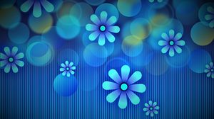 Preview wallpaper flowers, circles, lines, blue, pattern