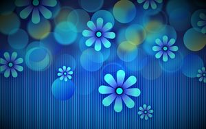 Preview wallpaper flowers, circles, lines, blue, pattern