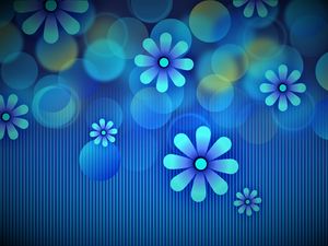 Preview wallpaper flowers, circles, lines, blue, pattern