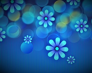 Preview wallpaper flowers, circles, lines, blue, pattern