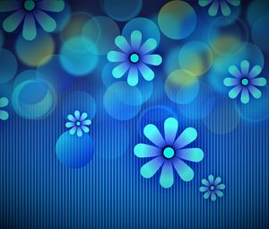 Preview wallpaper flowers, circles, lines, blue, pattern