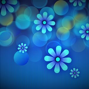 Preview wallpaper flowers, circles, lines, blue, pattern