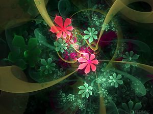 Preview wallpaper flowers, dip, fractal, light, bright