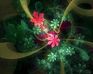 Preview wallpaper flowers, dip, fractal, light, bright