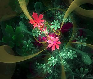 Preview wallpaper flowers, dip, fractal, light, bright